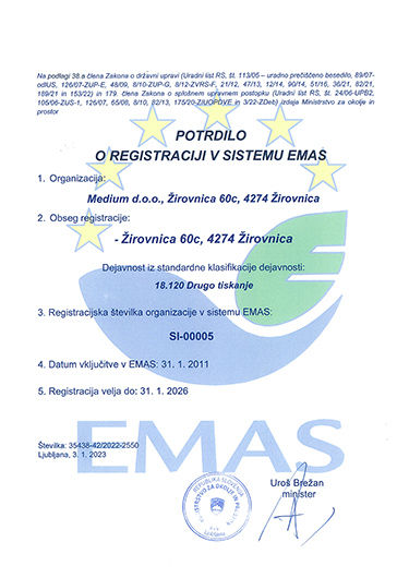 EMAS Certificate