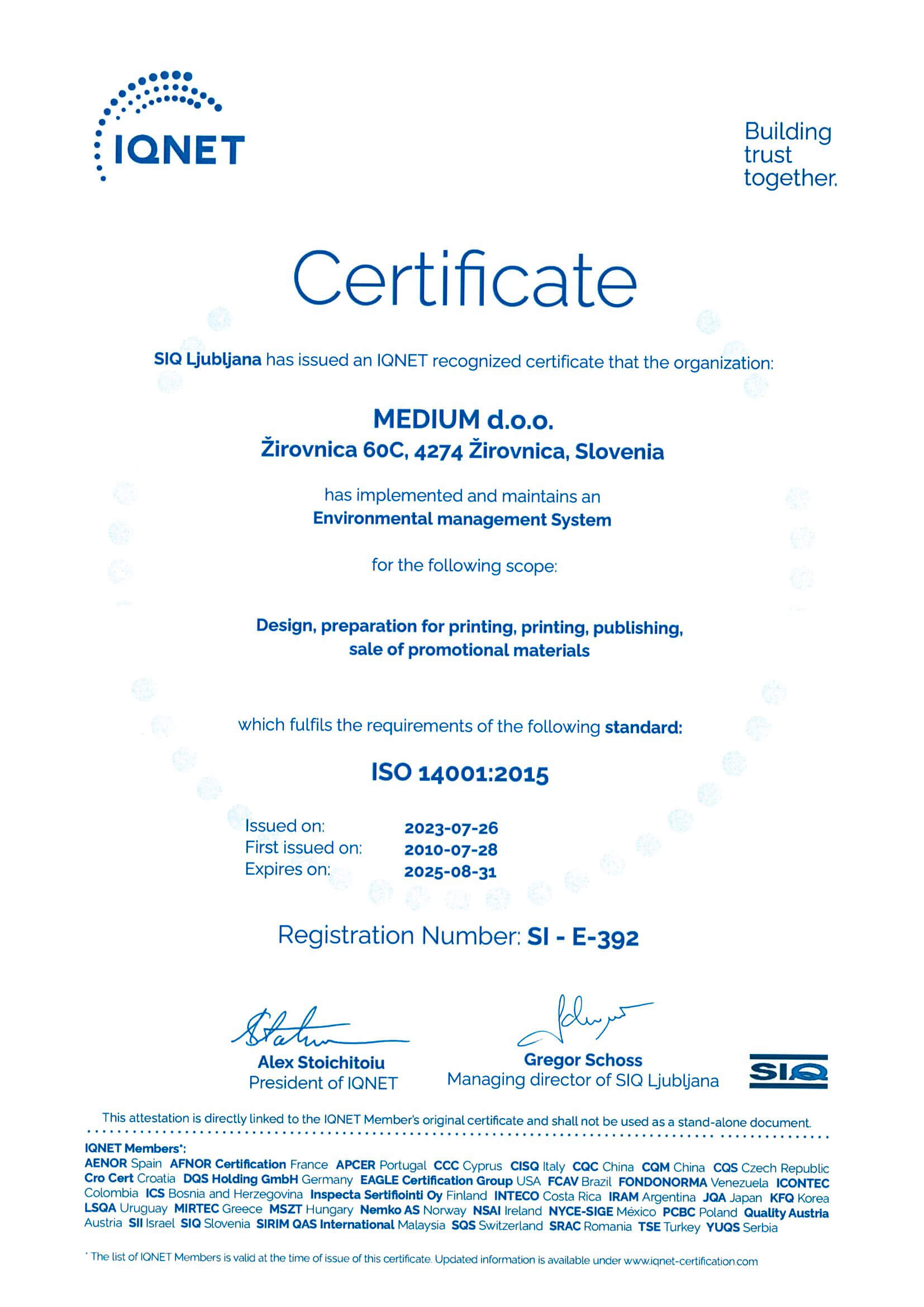 IQNET Certificate